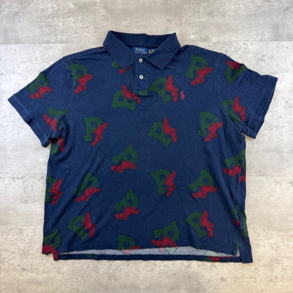 Polo Ralph Lauren Mens XXL Navy P-Wing All Over Print Classic Fit Polo Shirt